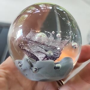 Dynasty Gallery Glass Paperweight Lavender Swirl Galaxy Hand Blown Office Den